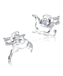 Reindeer Rickshaw Sled With CZ Silver Stud Earrings STS-5513